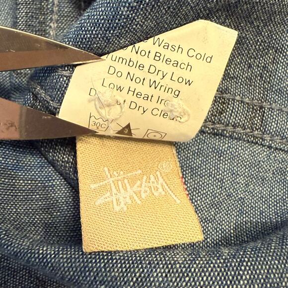 Stussy VTG Casual Button Front Shirt Blue Camouflage Long Sleeve Mens Size Large - Picture 10 of 11